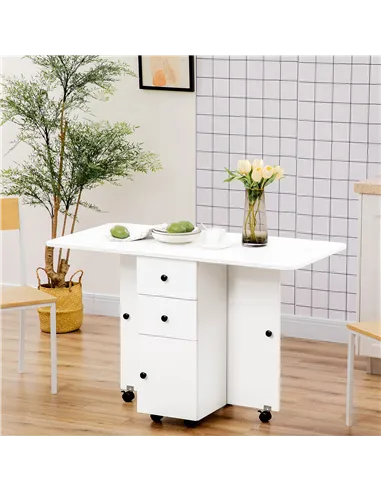 HOMCOM Multi-Storage Six-Person Drop Leaf Dining Table -  White