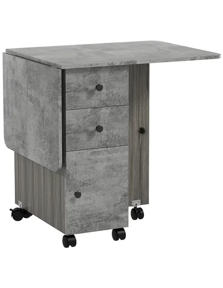 HOMCOM Multi-Storage Six-Person Drop Leaf Dining Table - Mixed Grey