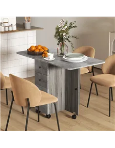 HOMCOM Multi-Storage Six-Person Drop Leaf Dining Table - Mixed Grey 2