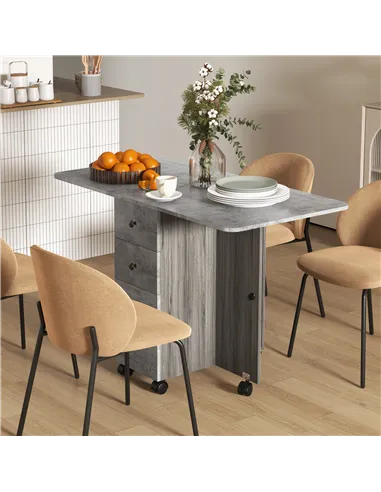 HOMCOM Multi-Storage Six-Person Drop Leaf Dining Table - Mixed Grey
