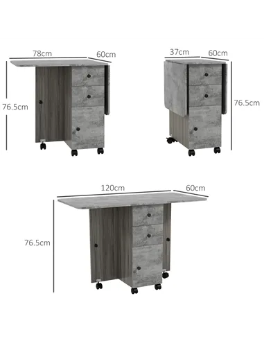 HOMCOM Multi-Storage Six-Person Drop Leaf Dining Table - Mixed Grey