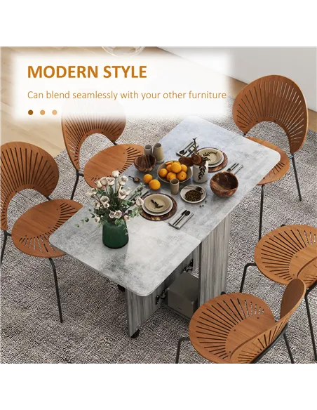 HOMCOM Multi-Storage Six-Person Drop Leaf Dining Table - Mixed Grey
