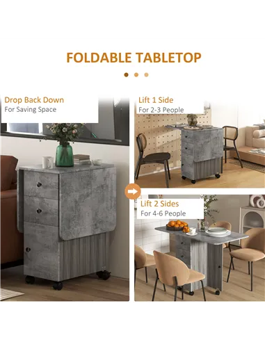 HOMCOM Multi-Storage Six-Person Drop Leaf Dining Table - Mixed Grey