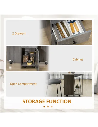 HOMCOM Multi-Storage Six-Person Drop Leaf Dining Table - Mixed Grey