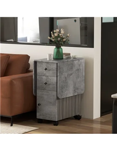 HOMCOM Multi-Storage Six-Person Drop Leaf Dining Table - Mixed Grey