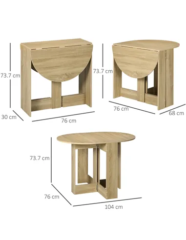 HOMCOM Space-saving Drop Leaf Table, Folding Dining Table for Small Space, Kitchen, Dining Room, Oak