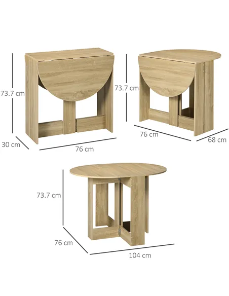 HOMCOM Space-saving Drop Leaf Table, Folding Dining Table for Small Space, Kitchen, Dining Room, Oak