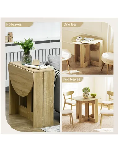 HOMCOM Space-saving Drop Leaf Table, Folding Dining Table for Small Space, Kitchen, Dining Room, Oak