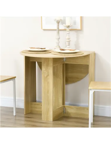HOMCOM Space-saving Drop Leaf Table, Folding Dining Table for Small Space, Kitchen, Dining Room, Oak