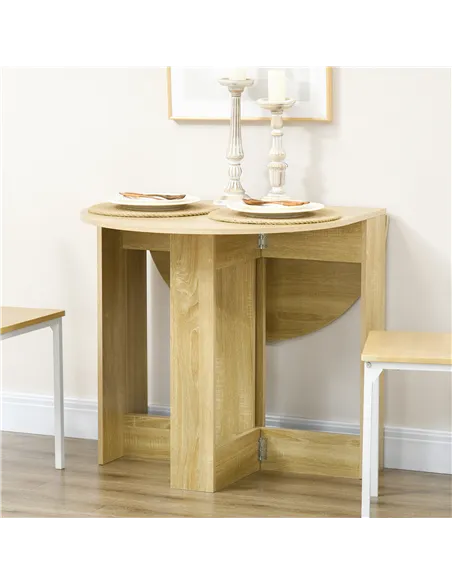 HOMCOM Space-saving Drop Leaf Table, Folding Dining Table for Small Space, Kitchen, Dining Room, Oak