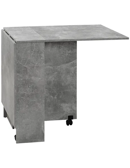 HOMCOM Folding Dining Table, Drop Leaf Table with 2-Tier Shelves, Rolling Casters, for Small Spaces, Kitchen, Cement Grey