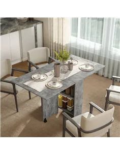 HOMCOM Folding Dining Table, Drop Leaf Table with 2-Tier Shelves, Rolling Casters, for Small Spaces, Kitchen, Cement Grey 2
