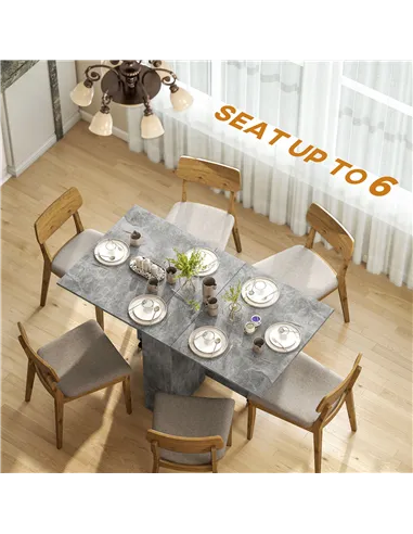 HOMCOM Folding Dining Table, Drop Leaf Table with 2-Tier Shelves, Rolling Casters, for Small Spaces, Kitchen, Cement Grey