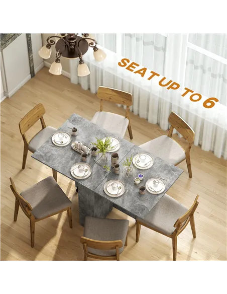 HOMCOM Folding Dining Table, Drop Leaf Table with 2-Tier Shelves, Rolling Casters, for Small Spaces, Kitchen, Cement Grey