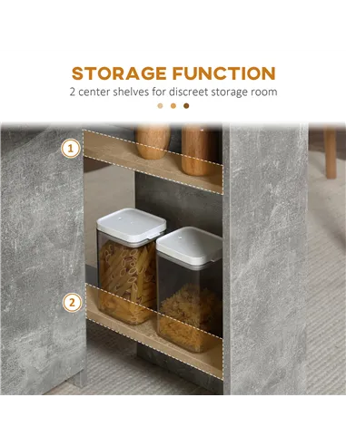 HOMCOM Folding Dining Table, Drop Leaf Table with 2-Tier Shelves, Rolling Casters, for Small Spaces, Kitchen, Cement Grey