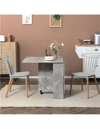 HOMCOM Folding Dining Table, Drop Leaf Table with 2-Tier Shelves, Rolling Casters, for Small Spaces, Kitchen, Cement Grey