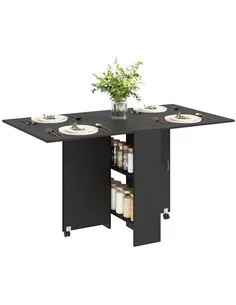 HOMCOM Foldable Dining Table, Extendable Drop Leaf Table with 2-tier Shelves, Small Dinner Table with Rolling Casters
