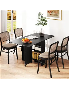 HOMCOM Foldable Dining Table, Extendable Drop Leaf Table with 2-tier Shelves, Small Dinner Table with Rolling Casters 2