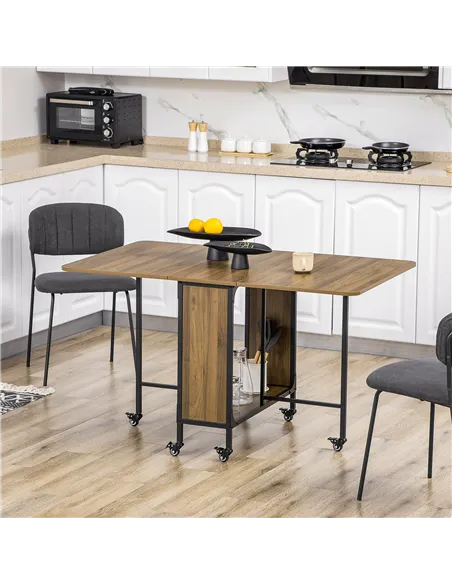 HOMCOM Six-Person Drop Leaf Dining Table - Brown/Black