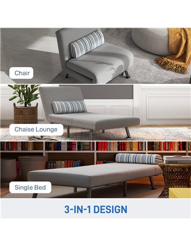 HOMCOM Single Sofa Bed, 1 Person Sleeper Foldable Lounge with Pillow, Grey