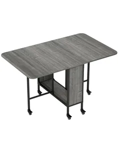 HOMCOM Six-Person Drop Leaf Dining Table - Grey/Black