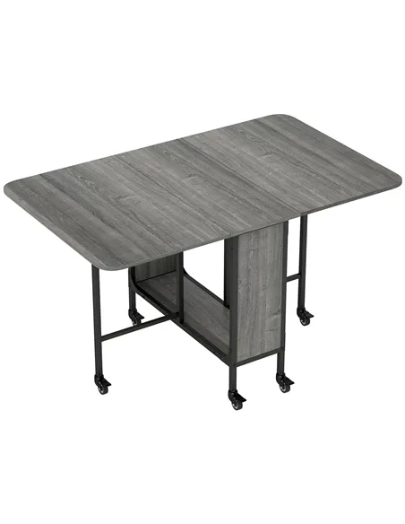 HOMCOM Six-Person Drop Leaf Dining Table - Grey/Black