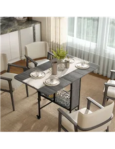 HOMCOM Six-Person Drop Leaf Dining Table - Grey/Black 2