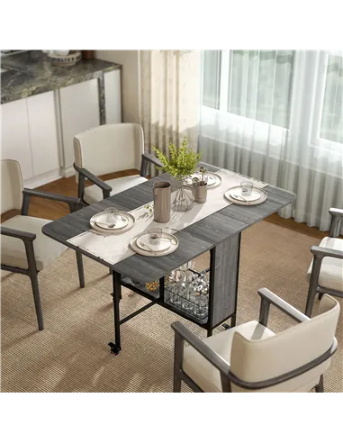 HOMCOM Six-Person Drop Leaf Dining Table - Grey/Black