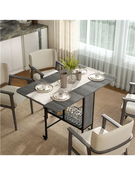 HOMCOM Six-Person Drop Leaf Dining Table - Grey/Black