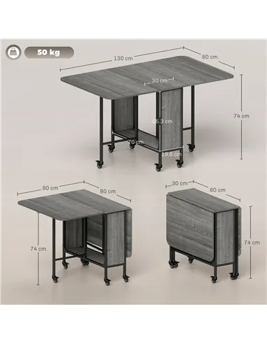 HOMCOM Six-Person Drop Leaf Dining Table - Grey/Black