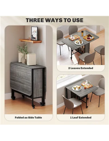 HOMCOM Six-Person Drop Leaf Dining Table - Grey/Black