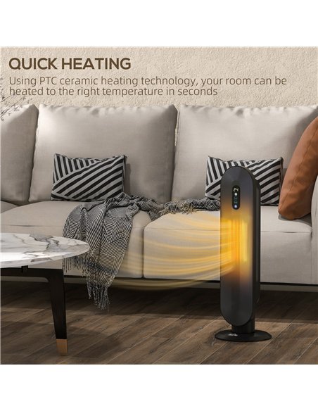 HOMCOM 45° Oscillating Ceramic Space Heater, with Remote - Black