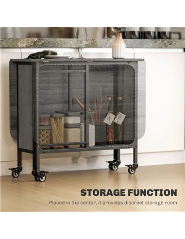 HOMCOM Six-Person Drop Leaf Dining Table - Grey/Black