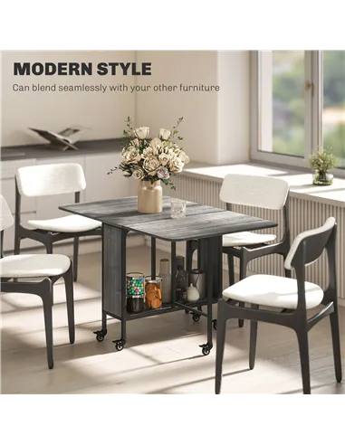 HOMCOM Six-Person Drop Leaf Dining Table - Grey/Black