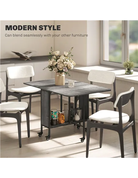 HOMCOM Six-Person Drop Leaf Dining Table - Grey/Black