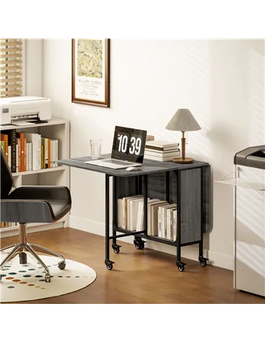 HOMCOM Six-Person Drop Leaf Dining Table - Grey/Black