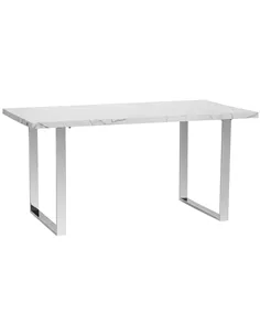 HOMCOM Modern Dining Room Table Rectangular Kitchen Table for 6-8 People with Marble Effect Tabletop Steel Legs 160 cm White