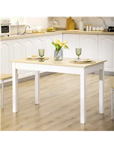 HOMCOM Dining Table for 4 to 6, 120L x 70W x 75Hcm, Modern Kitchen Table with Wood Effect Tabletop, Thick Legs, for Dining Room, 2
