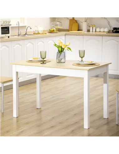 HOMCOM Dining Table for 4 to 6, 120L x 70W x 75Hcm, Modern Kitchen Table with Wood Effect Tabletop, Thick Legs, for Dining Room,