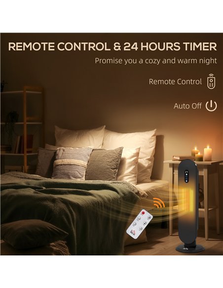 HOMCOM 45° Oscillating Ceramic Space Heater, with Remote - Black