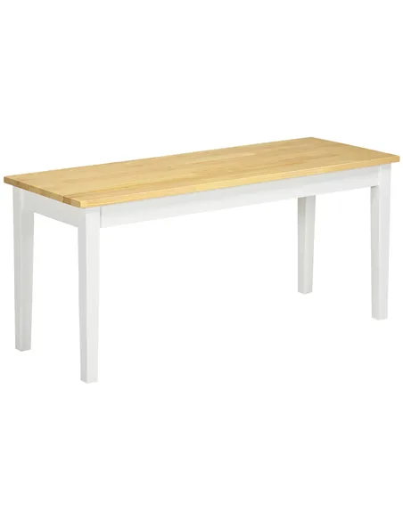 HOMCOM 102 cm Wood Dining Bench for 2 People, Wooden Bench for Kitchen, Dining Room, Entryway, White