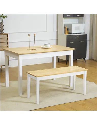 HOMCOM 102 cm Wood Dining Bench for 2 People, Wooden Bench for Kitchen, Dining Room, Entryway, White