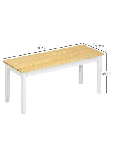 HOMCOM 102 cm Wood Dining Bench for 2 People, Wooden Bench for Kitchen, Dining Room, Entryway, White