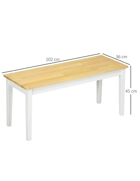 HOMCOM 102 cm Wood Dining Bench for 2 People, Wooden Bench for Kitchen, Dining Room, Entryway, White