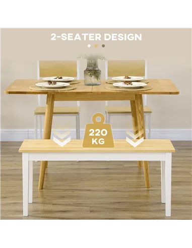 HOMCOM 102 cm Wood Dining Bench for 2 People, Wooden Bench for Kitchen, Dining Room, Entryway, White