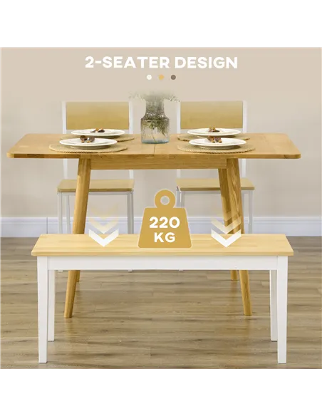 HOMCOM 102 cm Wood Dining Bench for 2 People, Wooden Bench for Kitchen, Dining Room, Entryway, White