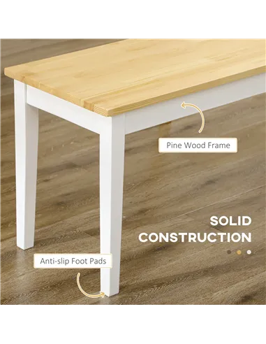 HOMCOM 102 cm Wood Dining Bench for 2 People, Wooden Bench for Kitchen, Dining Room, Entryway, White