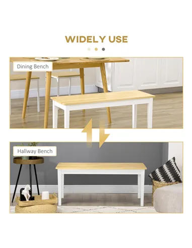 HOMCOM 102 cm Wood Dining Bench for 2 People, Wooden Bench for Kitchen, Dining Room, Entryway, White