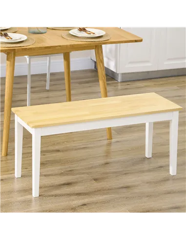 HOMCOM 102 cm Wood Dining Bench for 2 People, Wooden Bench for Kitchen, Dining Room, Entryway, White