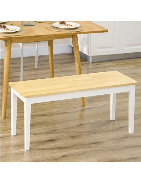 HOMCOM 102 cm Wood Dining Bench for 2 People, Wooden Bench for Kitchen, Dining Room, Entryway, White